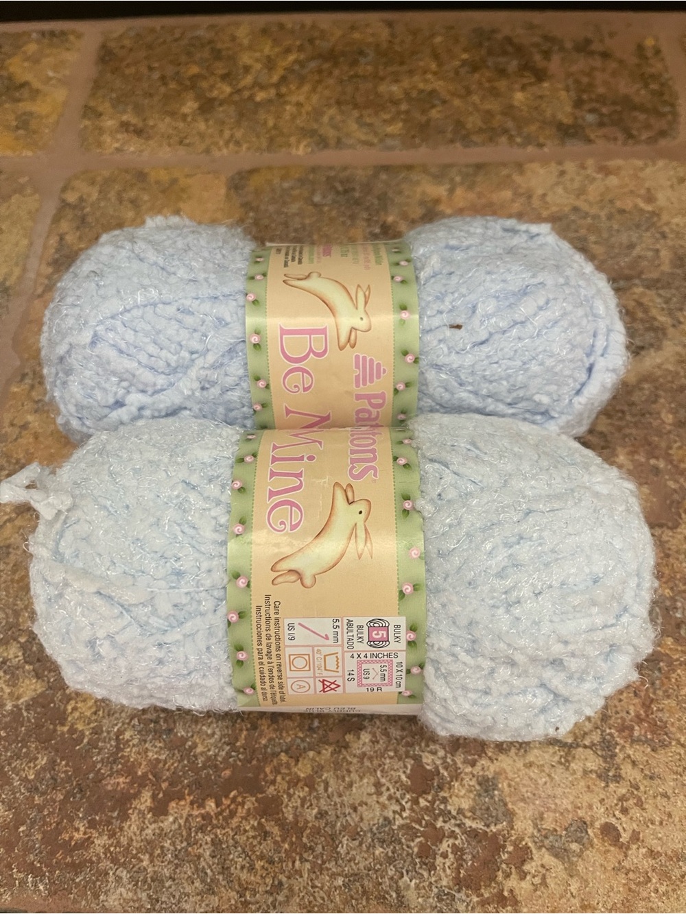 New Lot of 2 Skeins Of Patons Be Mine Yarn Color Cuddly Baby Blue 63128